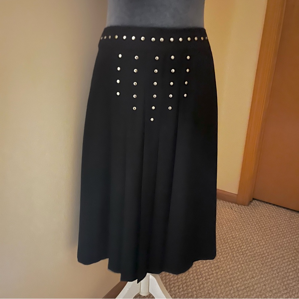 Elegant Black Pleated Midi Skirt with Studded Detail